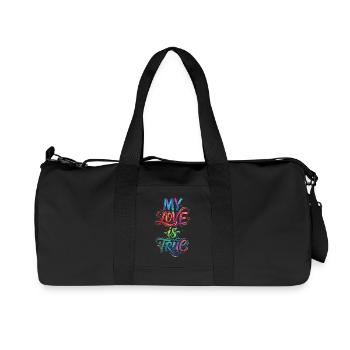 My Love Is True Colorful Text Painting Print - Recycled Canvas Sports Bag by Stanley/Stella - black - Front