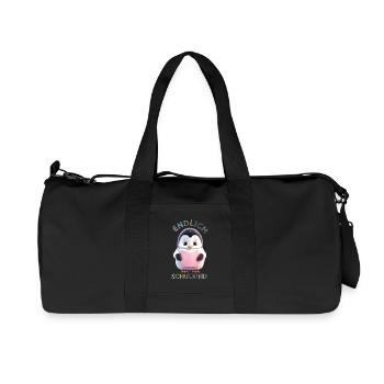 Little Penguin Pink | Finally a schoolchild - Recycled Canvas Sports Bag by Stanley/Stella - black - Front