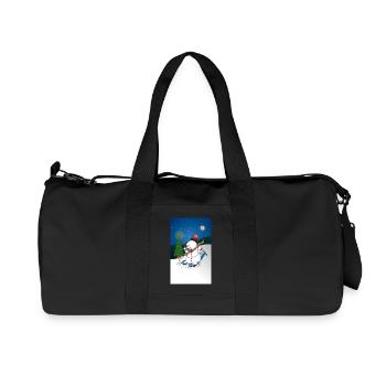 Illustration of a cheerful snowman on skis - Recycled Canvas Sports Bag by Stanley/Stella - black - Front