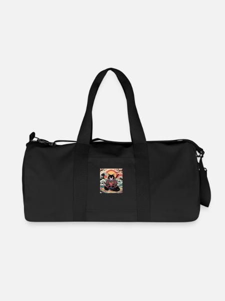Samurai Katze mit Sonnenuntergang und Wellen – Jap - Recycelte Canvas-Sporttasche von Stanley/Stella - Schwarz