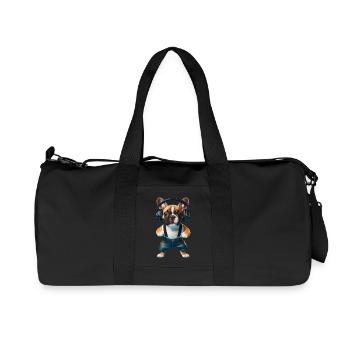 Eine französische Bulldogge mit Kopfhörern - Recycelte Canvas-Sporttasche von Stanley/Stella - Schwarz - Vorne