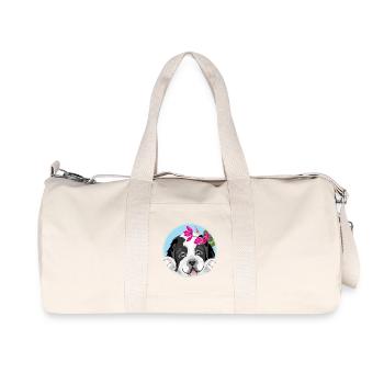Peeking Saint Bernard puppy dog with pink flowers - Recycled Canvas Sports Bag by Stanley/Stella - natural - Front