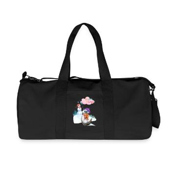 Cozy Winter Cat and Snowman Scene - Recycled Canvas Sports Bag by Stanley/Stella - black - Front