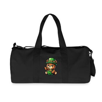 Cute cartoon St. Patrick's day bear eats honey - Recycled Canvas Sports Bag by Stanley/Stella - black - Front