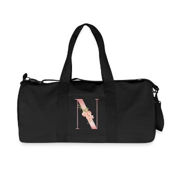 Lettrine N Florale Rose Doux - Sac de sport en toile recyclée Stanley/Stella - noir - Devant