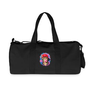Coole Katze mit Cap und Kaugummi - Recycelte Canvas-Sporttasche von Stanley/Stella - Schwarz - Vorne