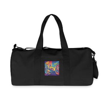 90s vibes : cassette de bande dessinée au look rétro - Sac de sport en toile recyclée Stanley/Stella - noir - Devant