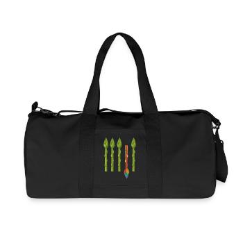 Vier grüne Spargel und ein bunter Spargel - Recycelte Canvas-Sporttasche von Stanley/Stella - Schwarz - Vorne