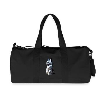 Gray cat origami profile, - Recycled Canvas Sports Bag by Stanley/Stella - black - Front