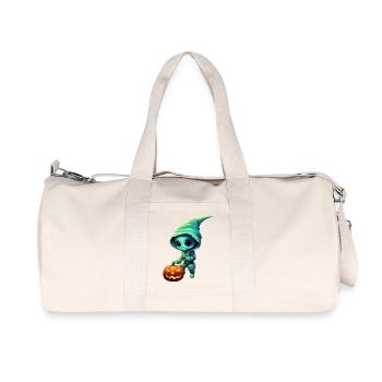 Halloween Alien with Pumpkin - Green Alien - Recycled Canvas Sports Bag by Stanley/Stella - natural - Front