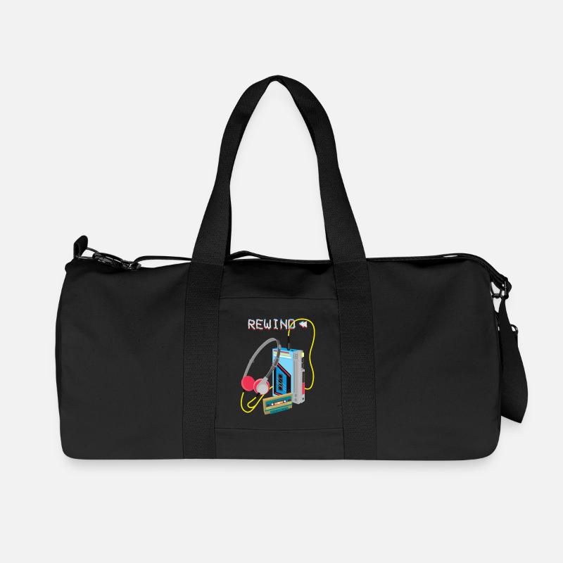 Conception de cassette de rembobinage de musique rétro - Sac de sport en toile recyclée Stanley/Stella - noir