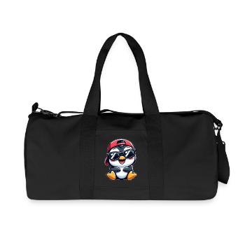 Cooler Pinguin mit Sonnenbrille Cartoon Stil - Recycelte Canvas-Sporttasche von Stanley/Stella - Schwarz - Vorne