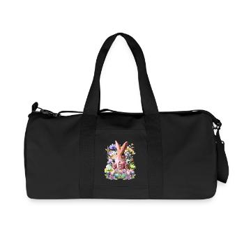 Un lapin rose pastel dans une mer de fleurs - Sac de sport en toile recyclée Stanley/Stella - noir - Devant