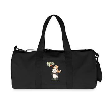 Panda and fox with apple illustration - Recycled Canvas Sports Bag by Stanley/Stella - black - Front