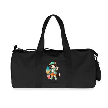Kawaii tropische Surferkatze - Recycelte Canvas-Sporttasche von Stanley/Stella - Schwarz - Vorne