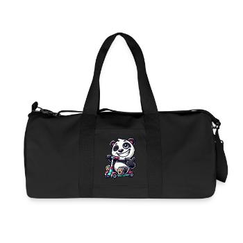 Panda Roller Scooter Dessin animé Cool - Sac de sport en toile recyclée Stanley/Stella - noir - Devant