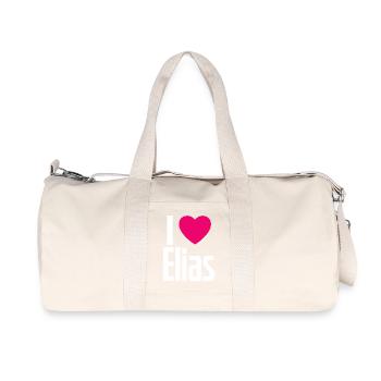I Love Elias Pink Heart I Love Elias - Recycled Canvas Sports Bag by Stanley/Stella - natural - Front