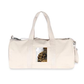 Seabirds sitting on the cliff near waterfall - Recycled Canvas Sports Bag by Stanley/Stella - natural - Front