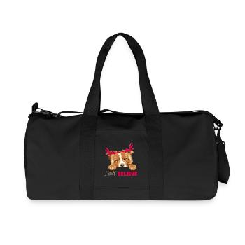 Cute peeking Collie dog with Christmas deer horns - Recycled Canvas Sports Bag by Stanley/Stella - black - Front