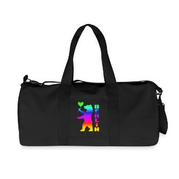 Pride Berlin Bear with Heart Rainbow Flag - Recycled Canvas Sports Bag by Stanley/Stella - black - Front