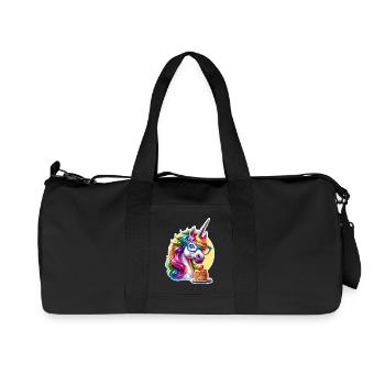 Rainbow Unicorn with Glasses - Recycled Canvas Sports Bag by Stanley/Stella - black - Front