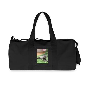 Grey Puppy on Green Grass - Recycled Canvas Sports Bag by Stanley/Stella - black - Front