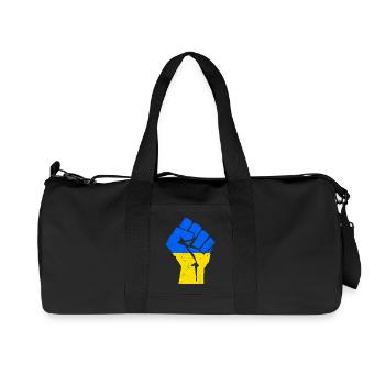 SOUTENEZ L’UKRAINE | Poing aux couleurs ukrainiennes - Sac de sport en toile recyclée Stanley/Stella - noir - Devant
