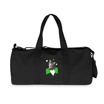 Cat Love Tabby Cat Green Hearts - Recycled Canvas Sports Bag by Stanley/Stella - black - Front