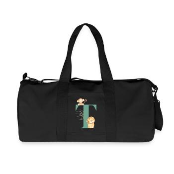Lettre t vert animaux jungle - Sac de sport en toile recyclée Stanley/Stella - noir - Devant