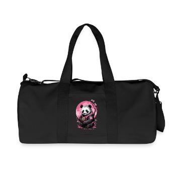 Rosa Panda im geblümten Kimono - Recycelte Canvas-Sporttasche von Stanley/Stella - Schwarz - Vorne