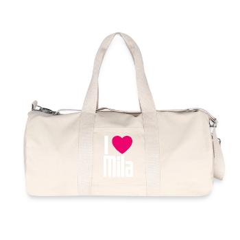 I Love Mila Pinkes Herz Ich liebe Mila - Recycelte Canvas-Sporttasche von Stanley/Stella - Naturweiß - Vorne