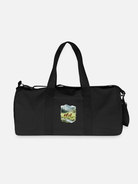 Wasserfarbene Gebirgsponys - Recycelte Canvas-Sporttasche von Stanley/Stella - Schwarz