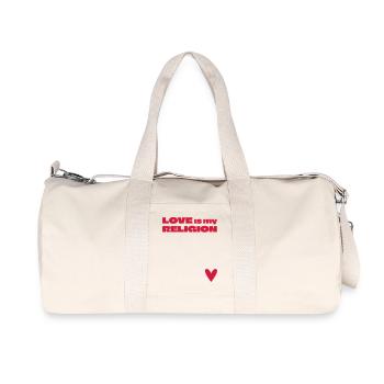 LOVE is my RELIGION <3 - Recycelte Canvas-Sporttasche von Stanley/Stella - Naturweiß - Vorne