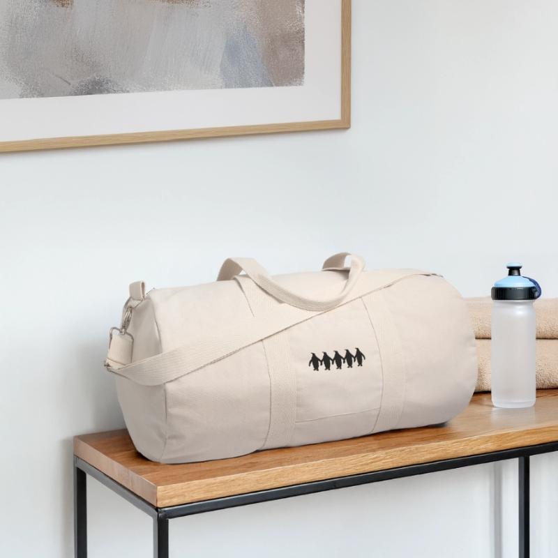 Penguins chain hands holding pattern fun Recycled Canvas Sports Bag by Stanley/Stella