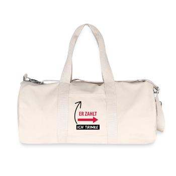 er_zahlt_ich_trinke__1f2 - Recycelte Canvas-Sporttasche von Stanley/Stella - Naturweiß - Vorne