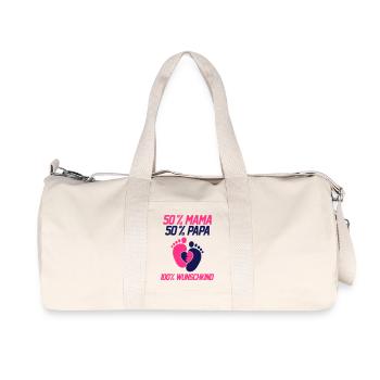 50 Prozent Mama 50 Prozent Papa - Recycelte Canvas-Sporttasche von Stanley/Stella - Naturweiß - Vorne