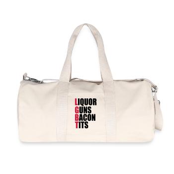 Liquor Guns Bacon & Tits - Recycled Canvas Sports Bag by Stanley/Stella - natural - Front