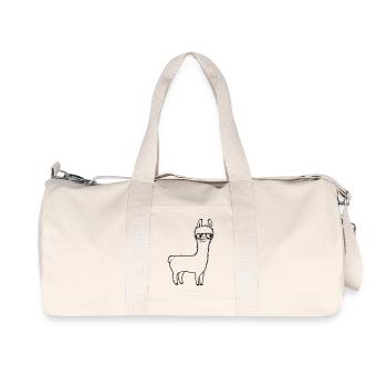 Llama Nerd Geek Horn-Rimmed Glasses Smart Funny Grimace - Recycled Canvas Sports Bag by Stanley/Stella - natural - Front