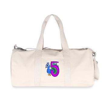 5 Jahre alt - 5. Geburtstag - Pfau Vogel Motiv - Recycelte Canvas-Sporttasche von Stanley/Stella - Naturweiß - Vorne
