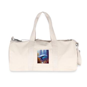Blue whale soaring through the forest Surrealism - Recycled Canvas Sports Bag by Stanley/Stella - natural - Front