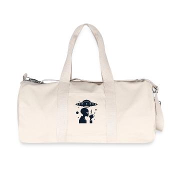 Alien Silhouette with Coffee & UFO - Recycled Canvas Sports Bag by Stanley/Stella - natural - Front