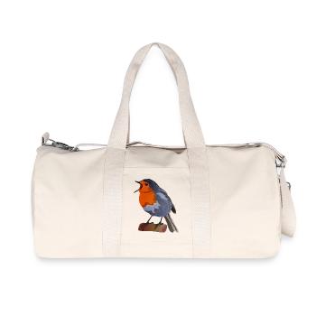 Robin Bird Illustration on Textile - Recycled Canvas Sports Bag by Stanley/Stella - natural - Front