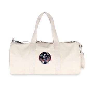 Astronaut im winterlichen Weltraum mit Tannenbaum - Recycelte Canvas-Sporttasche von Stanley/Stella - Naturweiß - Vorne