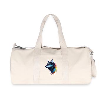 Regenbogen-Aquarell Wolf Spritzt - Recycelte Canvas-Sporttasche von Stanley/Stella - Naturweiß - Vorne