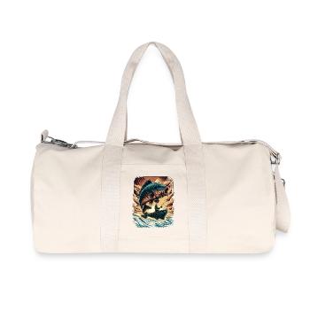 Vintage Sonnenuntergang Karpfen Angler Abenteuer - Recycelte Canvas-Sporttasche von Stanley/Stella - Naturweiß - Vorne