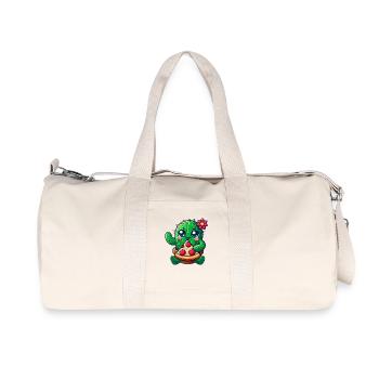 Funny Cactus Loves Pizza Cute Comic - Recycled Canvas Sports Bag by Stanley/Stella - natural - Front