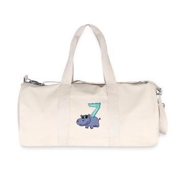 7th Birthday Motif Hippopotamus - Seven Years Old - Recycled Canvas Sports Bag by Stanley/Stella - natural - Front