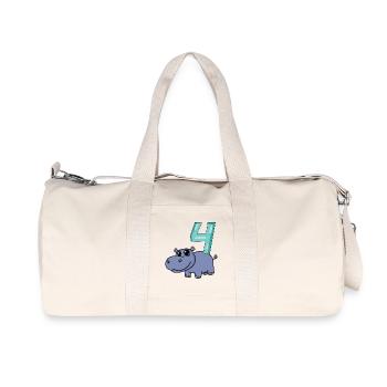 Motif 4ème anniversaire Hippopotame - Quatre ans - Sac de sport en toile recyclée Stanley/Stella - blanc naturel - Devant