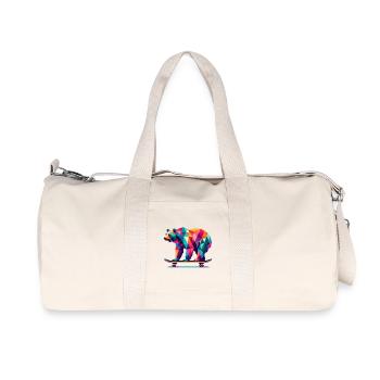 Geometric Polygon Bear Skateboarding Colorful Art - Recycled Canvas Sports Bag by Stanley/Stella - natural - Front