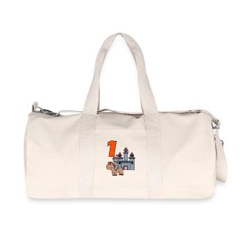 1 year old - school enrollment - knight motif - Recycled Canvas Sports Bag by Stanley/Stella - natural - Front